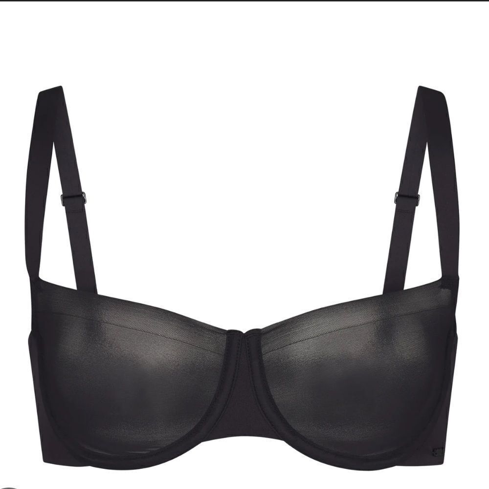 NWT SKIMS No Show Molded Unlined Balconette Sexy Sheer Lingerie In Onyx Black - Picture 4 of 8